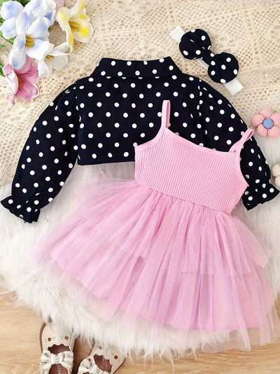 Baby Girl Red Polka Dot Dress Outfit Set