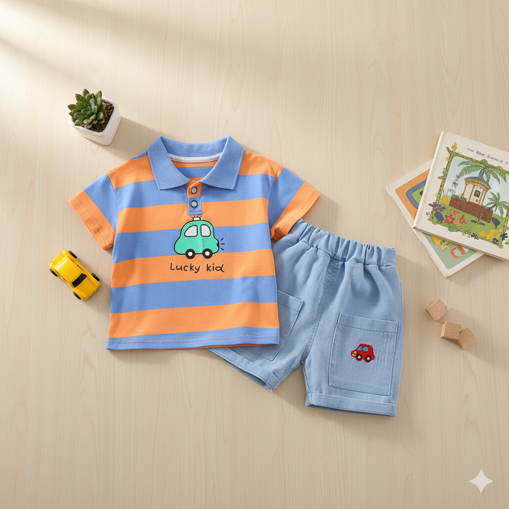 Baby "Lucky Kid" Car Polo Shirt & Shorts Set
