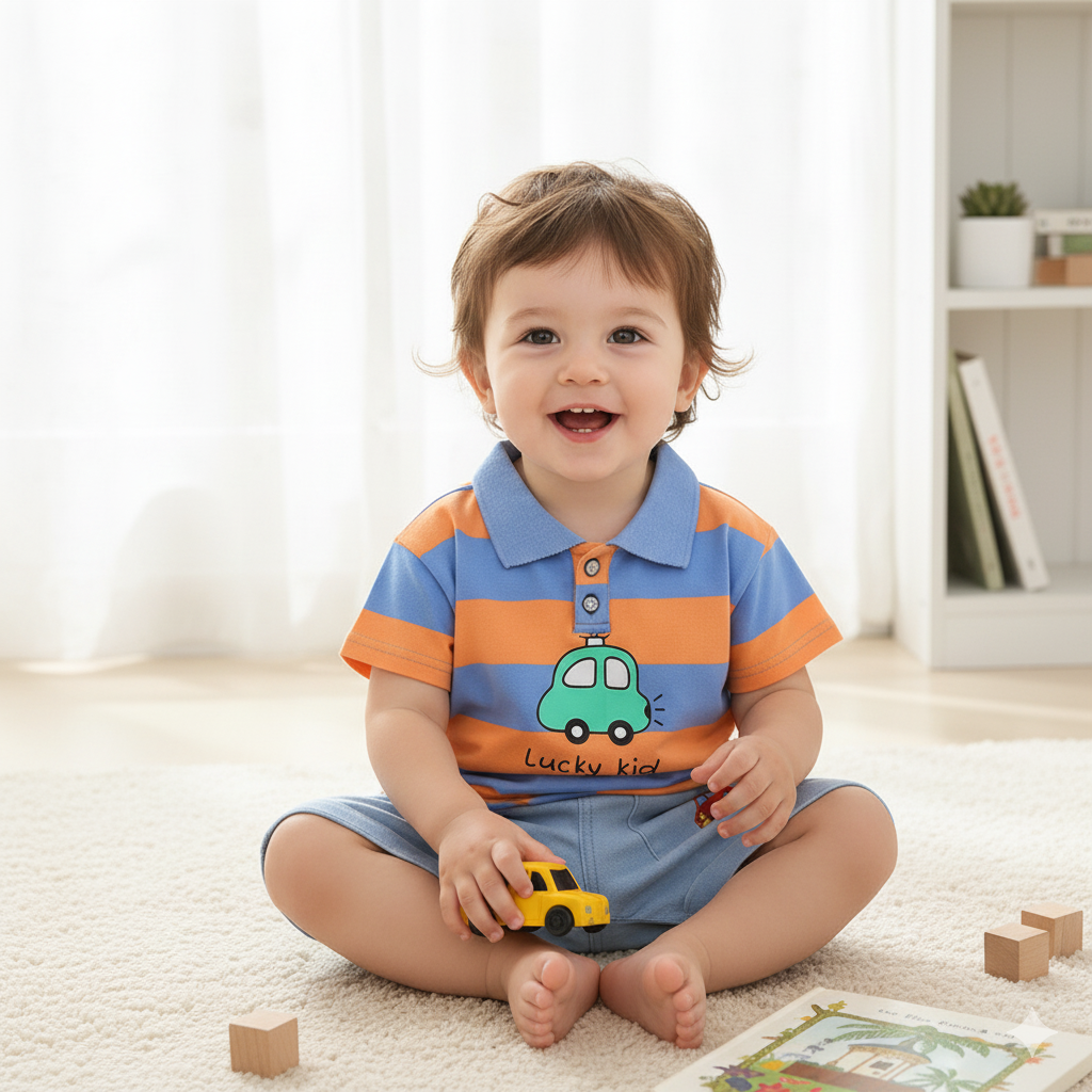 Baby "Lucky Kid" Car Polo Shirt & Shorts Set