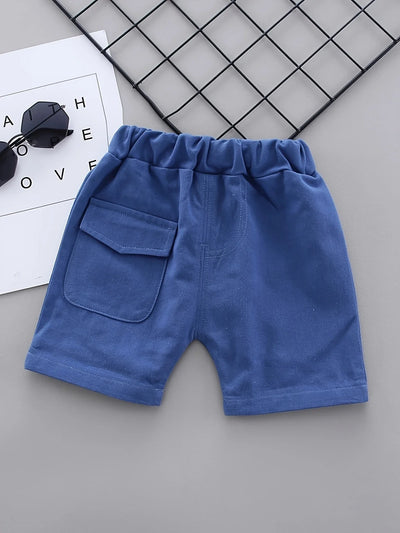 Boys’ Dinosaur Cartoon Shirt & Denim Shorts Set – Summer Outfit with Chevron Pattern Tee