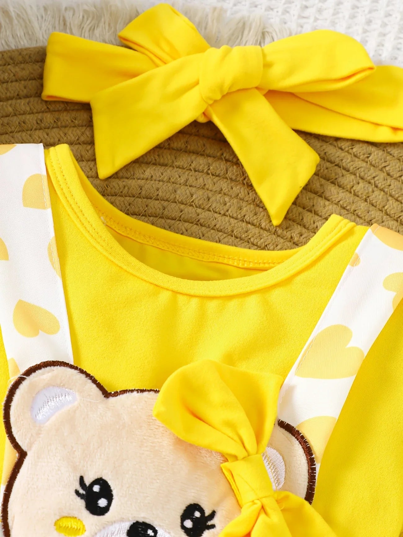 Baby Girl Cartoon Bear Top & Strap Skirt Set with Hairband – Summer Outdoor Outfit