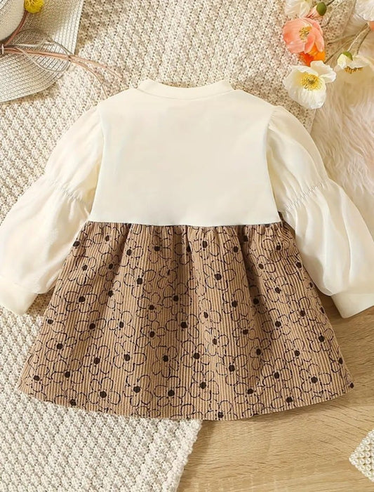 Charming Floral Bunny Long-Sleeve Baby Girl Frock