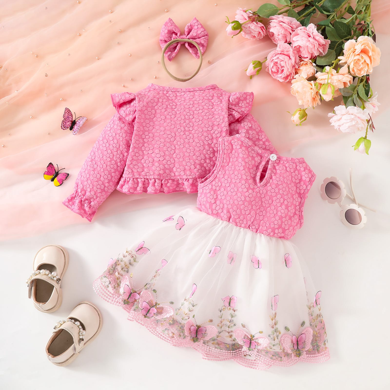 Baby Girl Butterfly 3-Piece Set with Bow | Perfect Party Dress