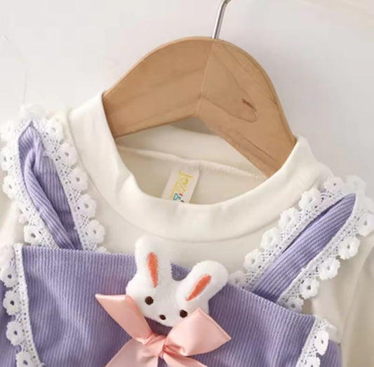 Baby Girl Frock with Rabbit Design & Bow | Purple Color