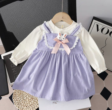 Baby Girl Frock with Rabbit Design & Bow | Purple Color