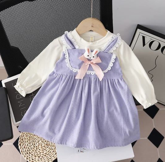 Baby Girl Frock with Rabbit Design & Bow | Purple Color