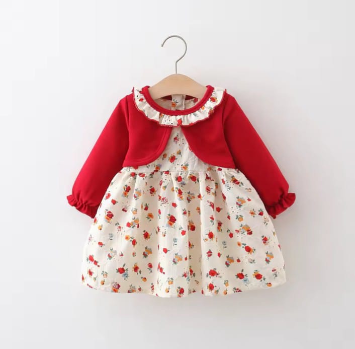 Baby Girl Red Floral Frock | Perfect for Autumn & Spring