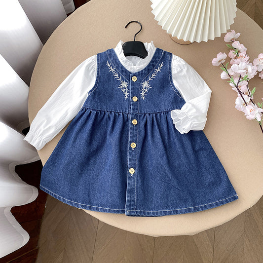 Denim Style Frock with White Shirt for Cute Girls