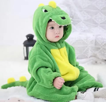 Dinosaur Style Flannel Baby Romper | Zip Up with Hooded Jumpsuit for Outdoor Wear | Autumn