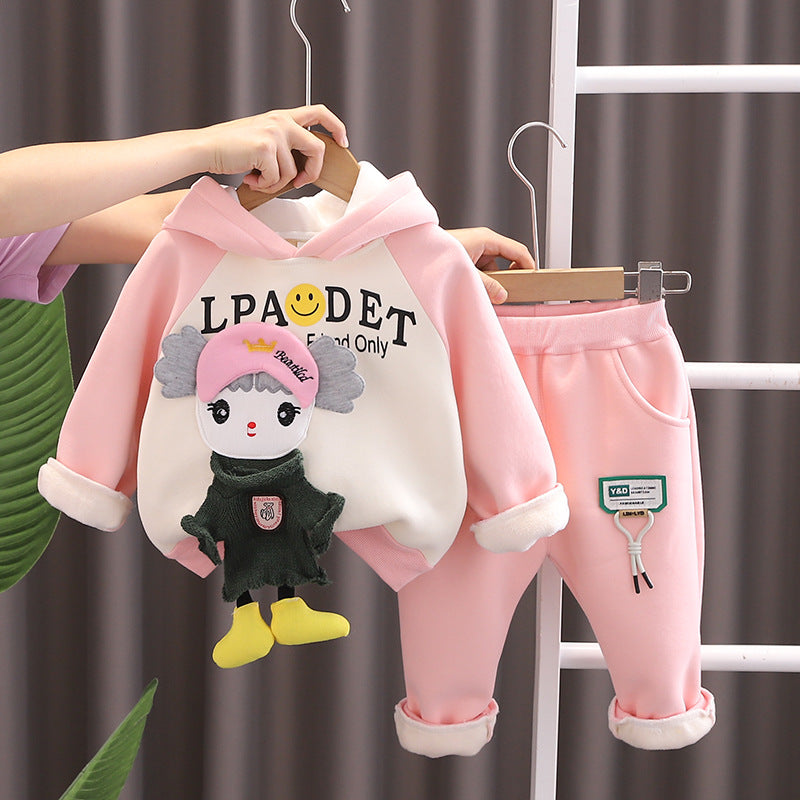 Cute Baby Girl 2-Piece Winter Suit | Doll Character Sweatshirt & Pants