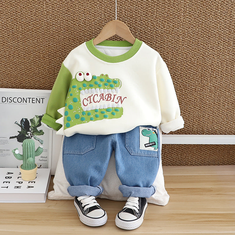 Baby Boy Crocodile Print 2-Piece Suit | Sweatshirt & Denim Pants