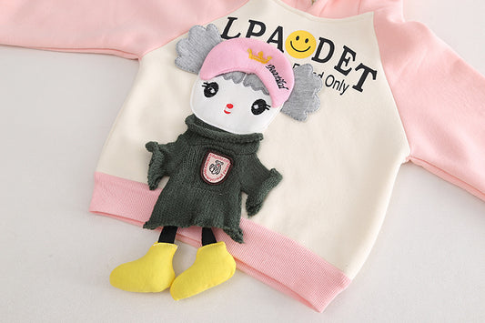 Cute Baby Girl 2-Piece Winter Suit | Doll Character Sweatshirt & Pants