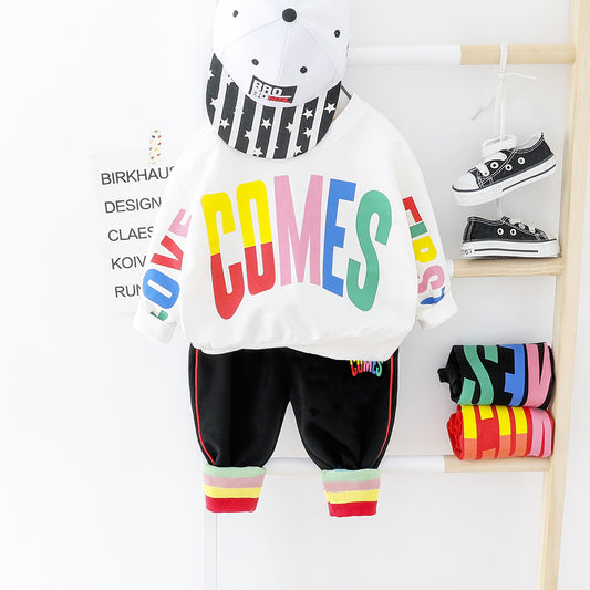 Baby Boy Long Sleeves Suit with Trendy Letter Printed Sweatshirt and Trouser