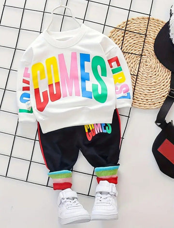 Baby Boy Long Sleeves Suit with Trendy Letter Printed Sweatshirt and Trouser