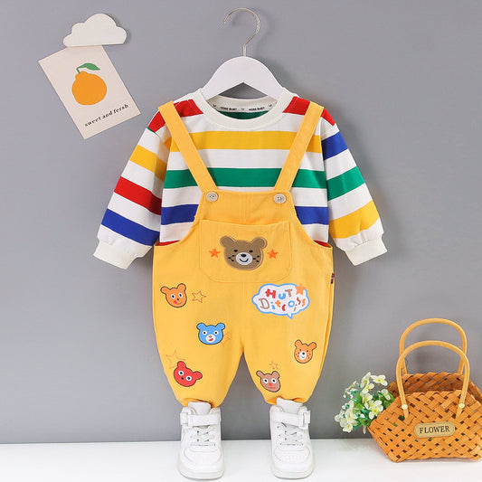 Cute Bear Style Romper with Rainbow Sweatshirt for Baby Boy and Baby Girl