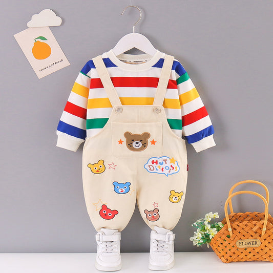 Cute Bear Style Romper with Rainbow Sweatshirt for Baby Boy and Baby Girl