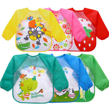 Waterproof Smock with Sleeves – Cartoon Feeding Bib Apron