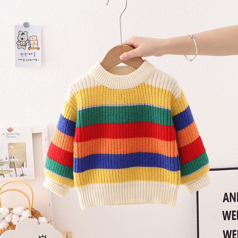 Kids' Classic Colorful Striped Knit Sweater - Rainbow Pullover