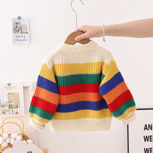 Kids' Classic Colorful Striped Knit Sweater - Rainbow Pullover