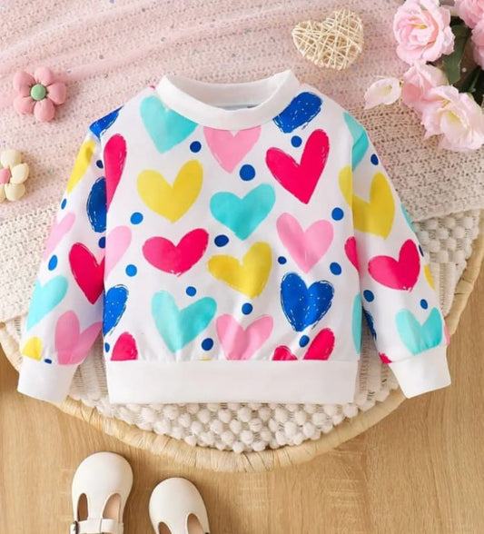 Adorable Heart Print Long-Sleeve Sweatshirt for Girls