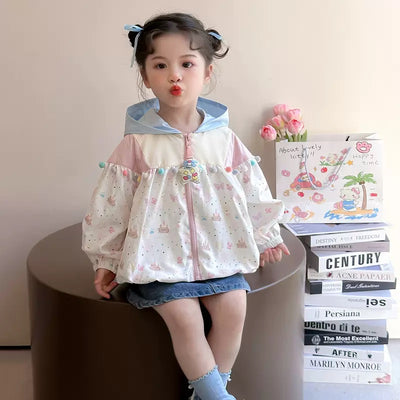 Pastel hooded cartoon jacket for girls
