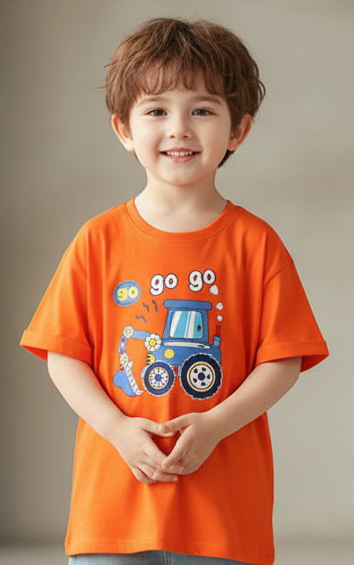 Kids' "Go Go" Tractor Graphic T-Shirt