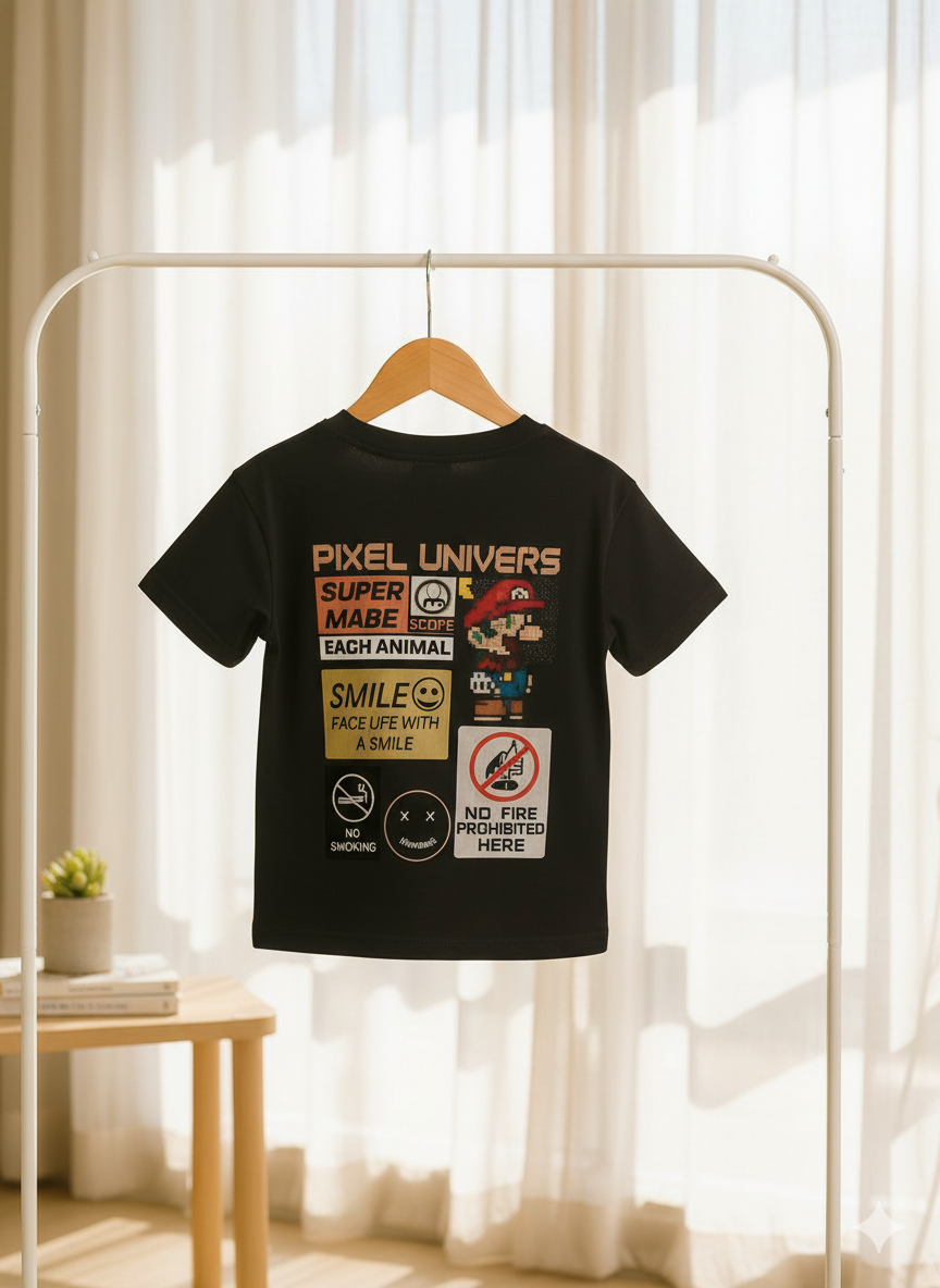 Pixel Art Black T-Shirt for Boys