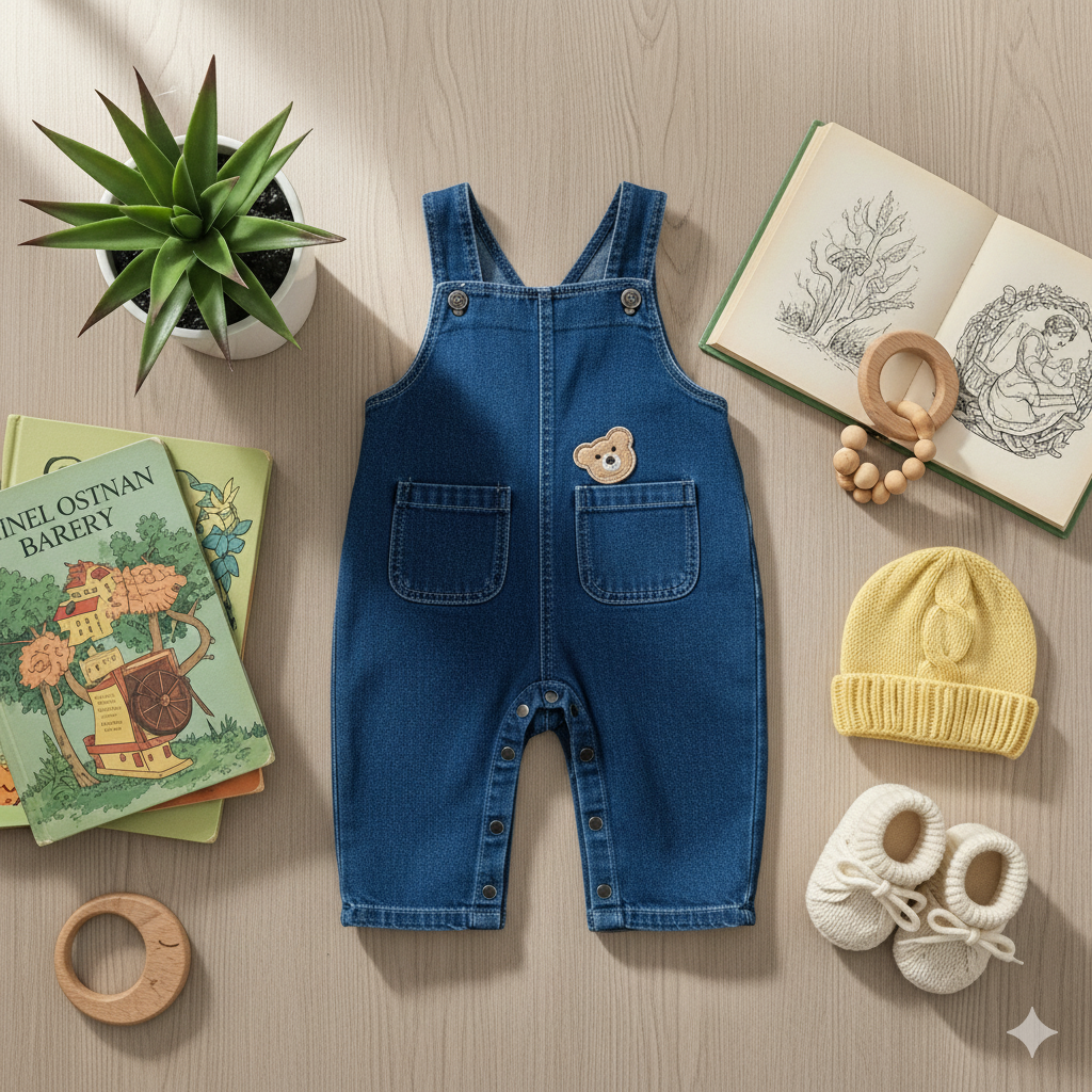 Teddy Bear Denim Baby Overalls
