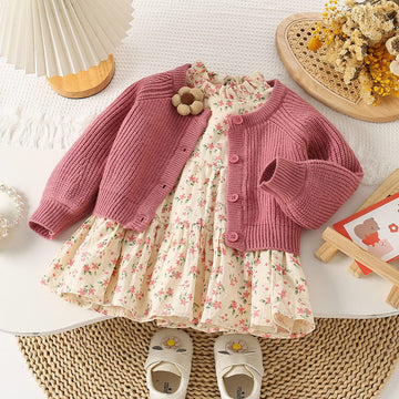 Adorable Baby Girl Floral Dress with Cozy Sweater Set