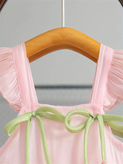 Cute Minies Pink Summer Princess Dress – Baby Girl Sleeveless Outfit with Bows & Ruffles