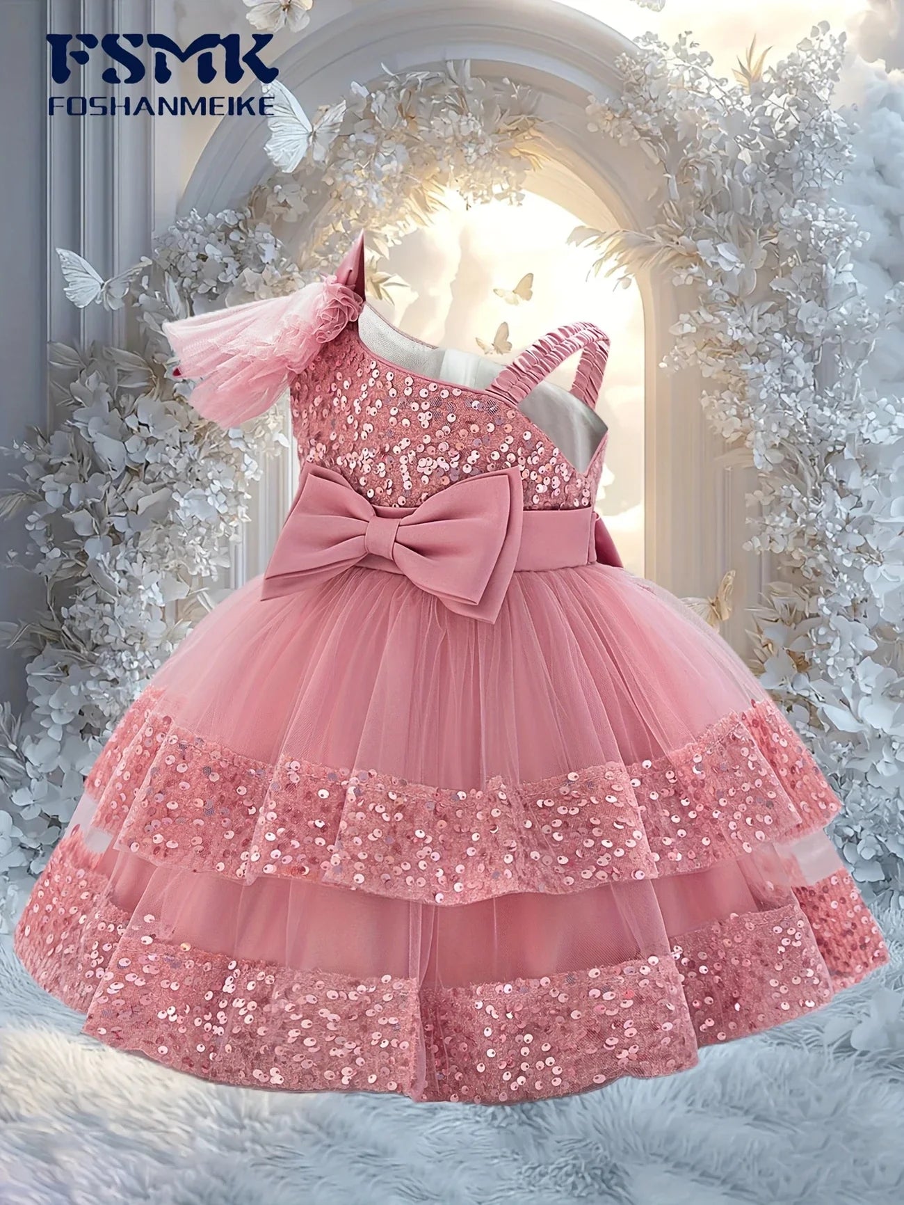 Baby Girl Pink Sequin Tutu Dress with Big Bow – Party & Wedding Outfit