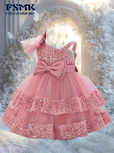 Baby Girl Pink Sequin Tutu Dress with Big Bow – Party & Wedding Outfit