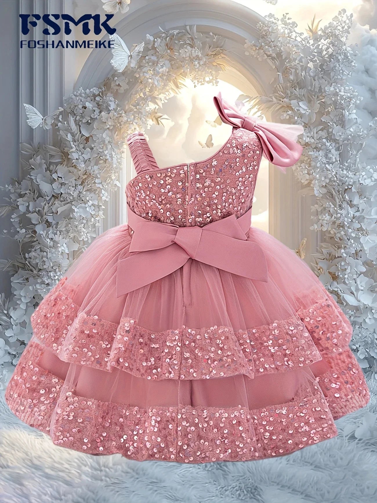 Baby Girl Pink Sequin Tutu Dress with Big Bow – Party & Wedding Outfit