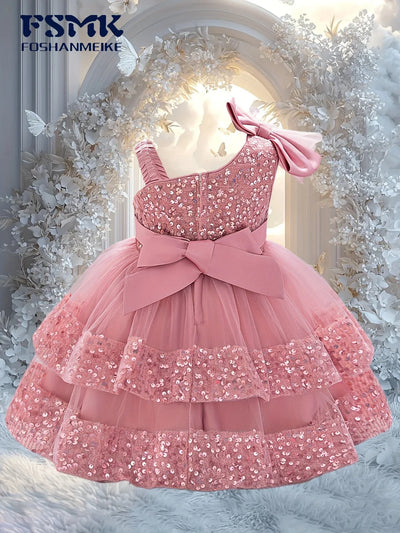 Baby Girl Pink Sequin Tutu Dress with Big Bow – Party & Wedding Outfit