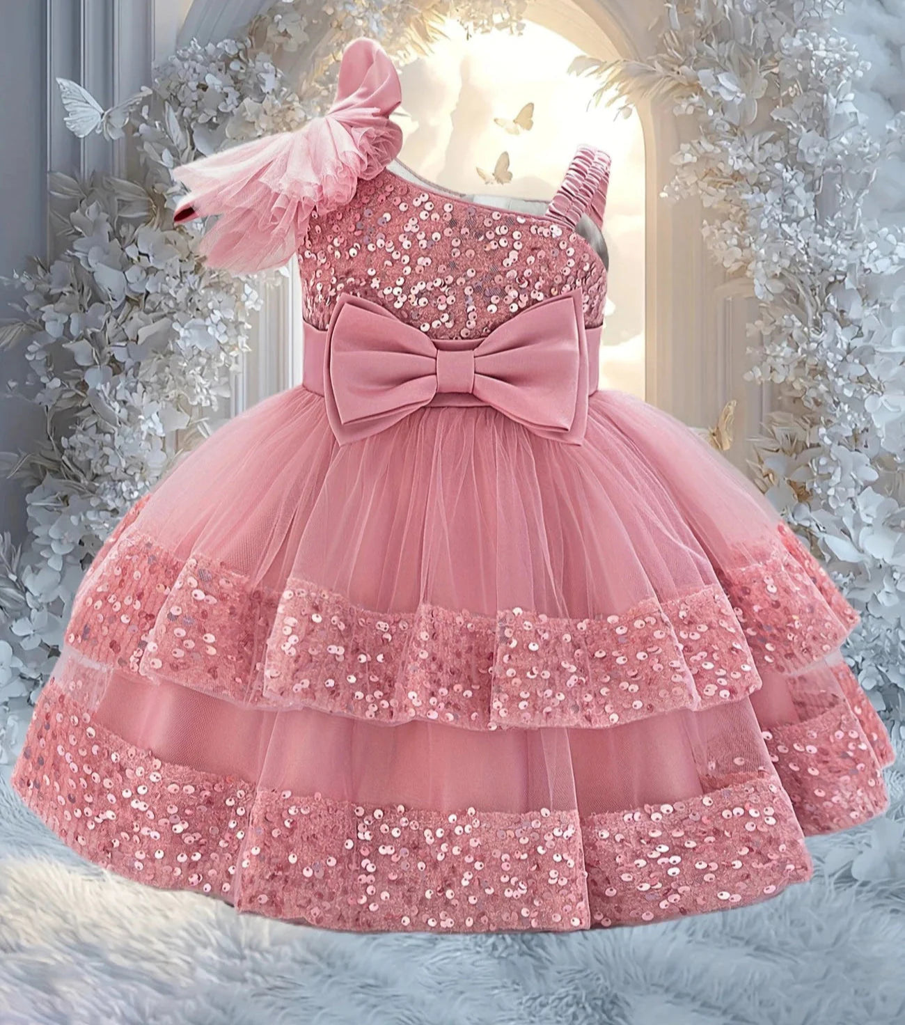 Baby Girl Pink Sequin Tutu Dress with Big Bow – Party & Wedding Outfit