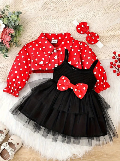 Baby Girl Red Polka Dot Dress Outfit Set