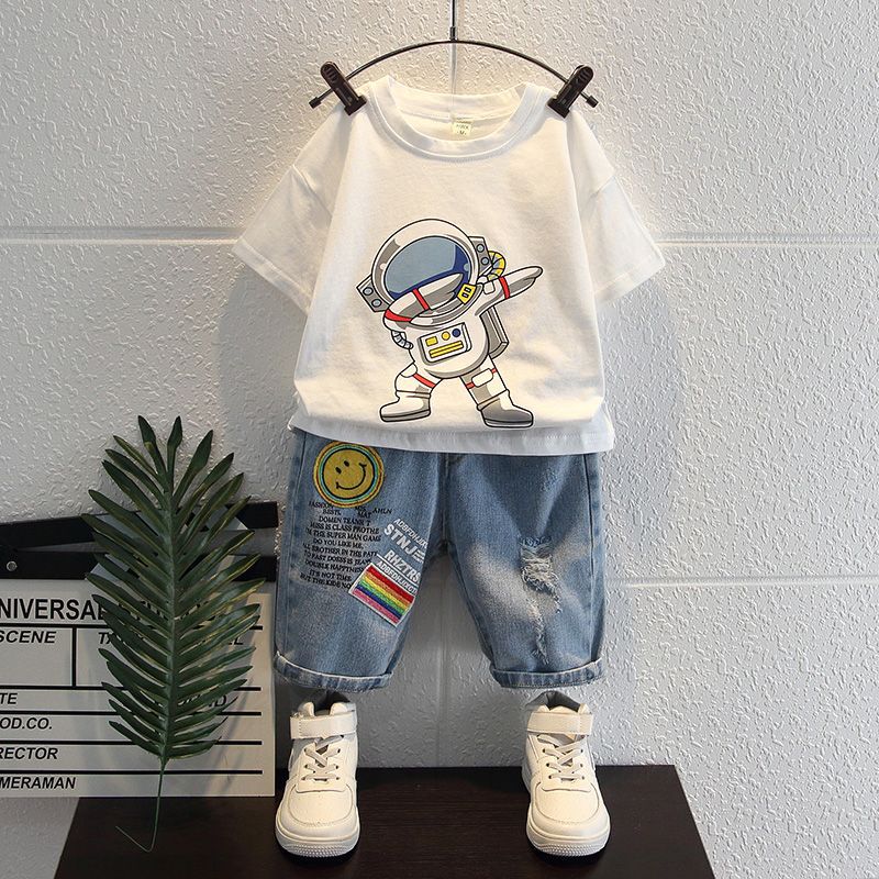 Toddler's Astronaut T-shirt & Denim Short Set