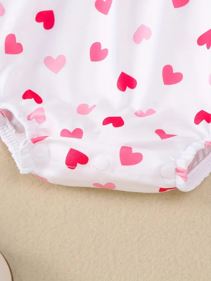 Baby's White & Pink Hearts Ruffle Romper