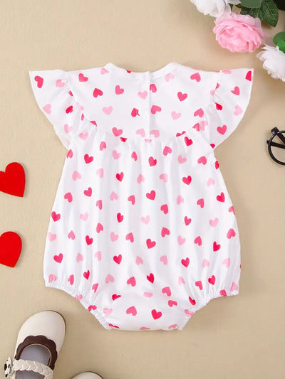 Baby's White & Pink Hearts Ruffle Romper