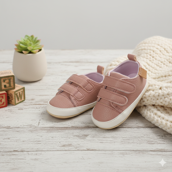 Baby's Pink Double Hook-and-Loop Soft Sole Sneakers