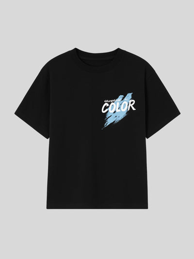 Kids Black Graphic Cotton T-Shirt | Double-Sided Print
