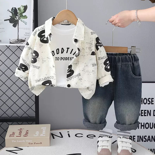 3-Piece Graphic Button-Down and Faded Denim Set