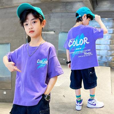 Boys' Loose-Fit Purple Graphic T-Shirt