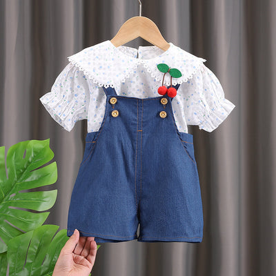 Sweet Cherry Denim Overall Baby Set
