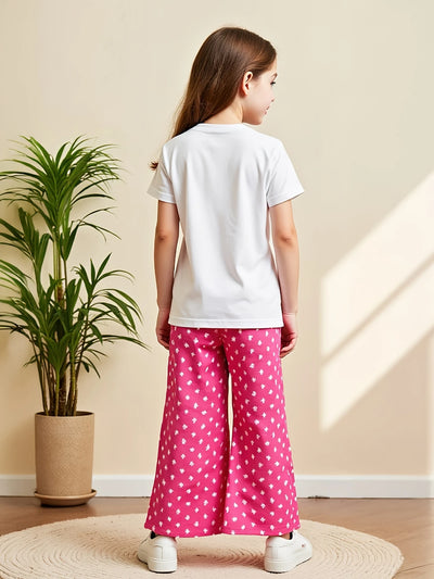 Girls’ Summer Cartoon Outfit Set – Short Sleeve Top & Long Pants