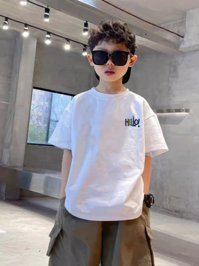 “Hello!” Embroidered White Unisex T-Shirt