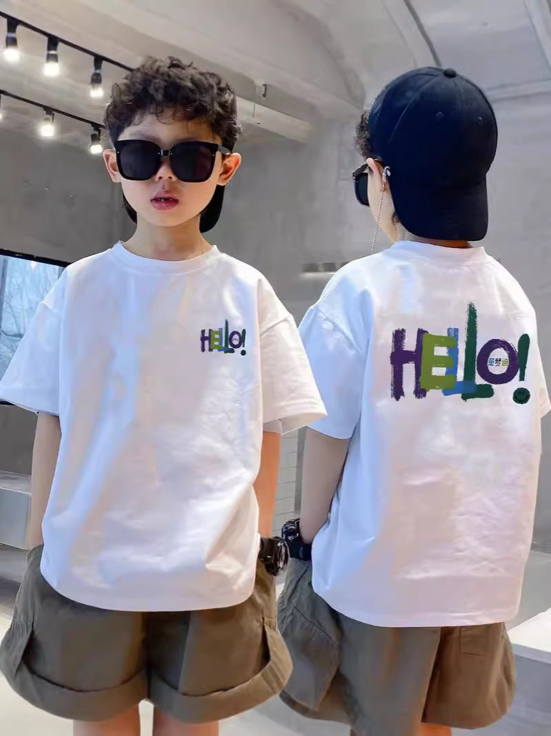 “Hello!” Embroidered White Unisex T-Shirt