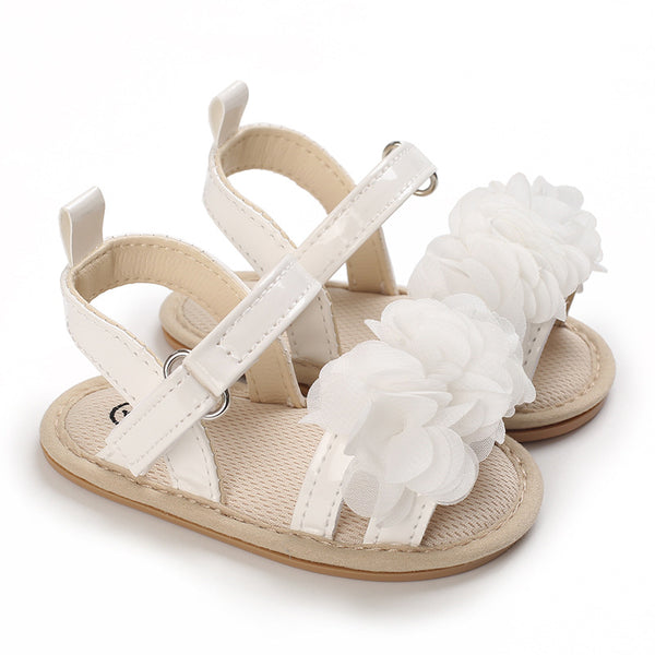 Baby Girl's White Floral Soft Sole Sandals