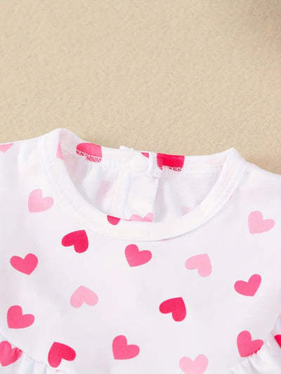 Baby's White & Pink Hearts Ruffle Romper