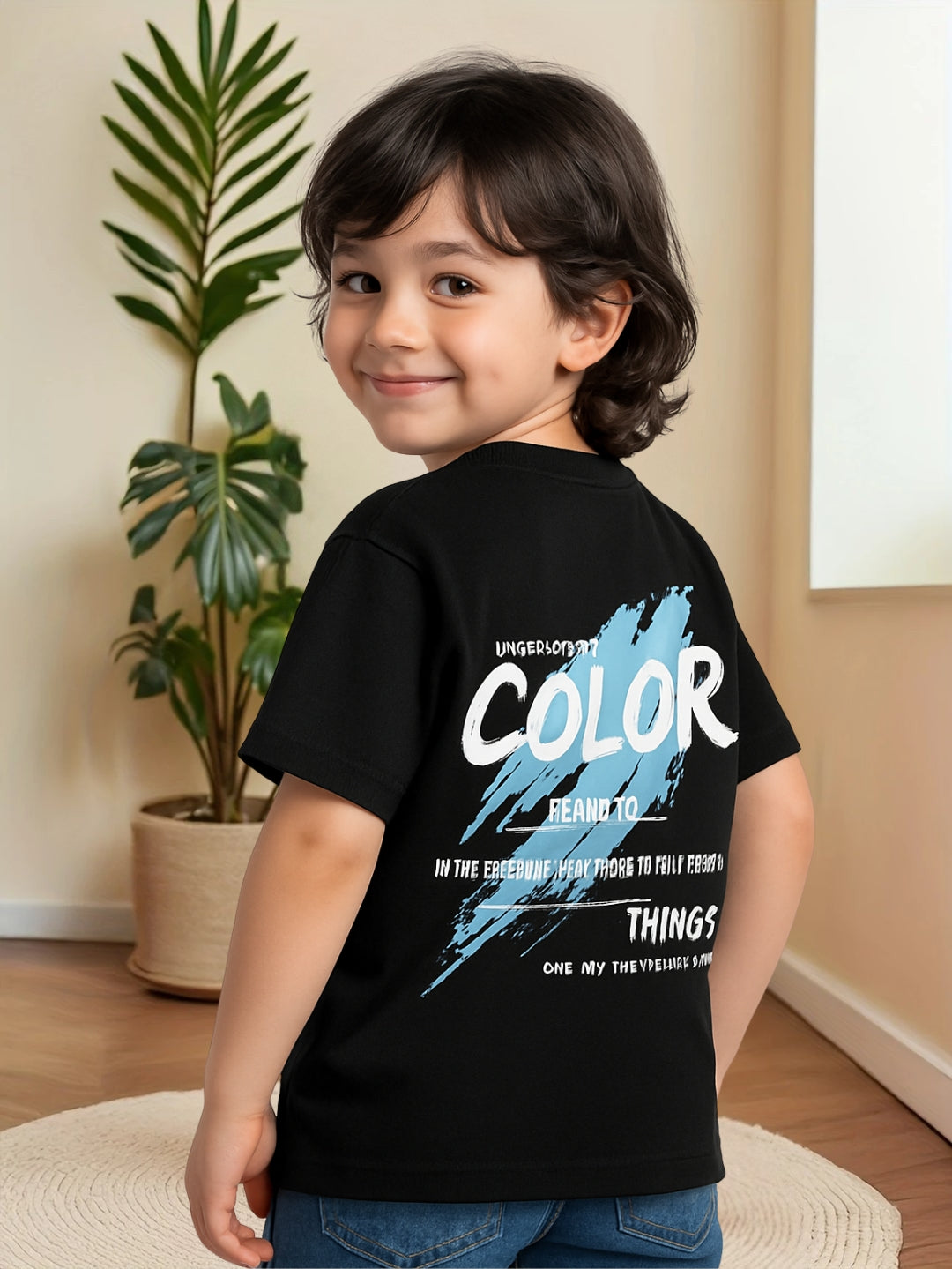 Kids Black Graphic Cotton T-Shirt | Double-Sided Print